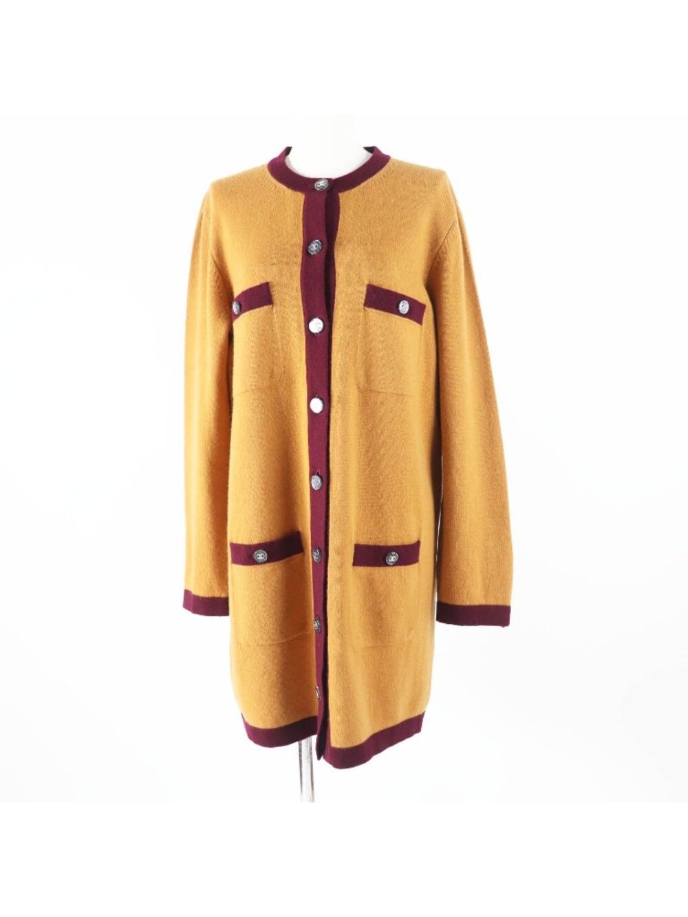 Chanel Cashmere 100% CC Logo Button Bicolor Long Sleeve Long Length Knit